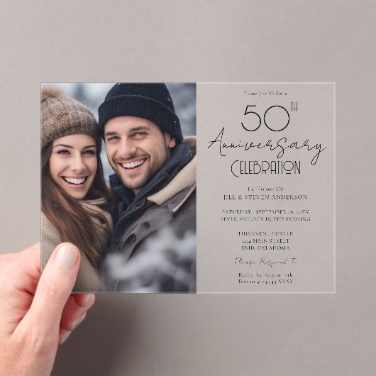 Invitations En Acrylique 50th Anniversary One Photo Announcement  (In situ (ordinateur de poche))