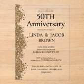 Invitations En Acrylique 50th Wedding Anniversary Gold Faux Glitter  (Recto)
