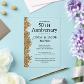 Invitations En Acrylique 50th Wedding Anniversary Gold Faux Glitter  (Insitu (Mariage))