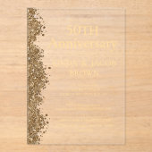 Invitations En Acrylique 50th Wedding Anniversary Gold Faux Glitter (Recto)
