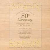 Invitations En Acrylique 50th Wedding Anniversary Gold Love Hearts Confetti (Recto)