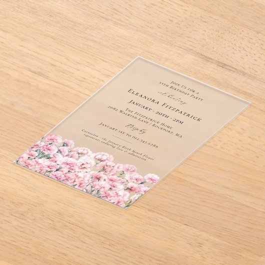 Invitations En Acrylique 55th Birthday Pink Carnation January Birth Flower (Poser)