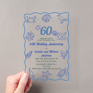 Invitations En Acrylique 60e anniversaire de mariage Chic Dessin à la main