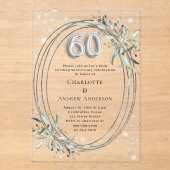 Invitations En Acrylique 60e anniversaire du mariage diamants argentés (Recto)
