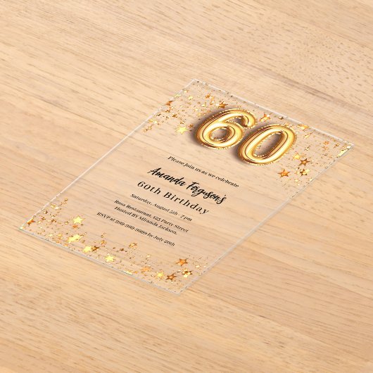Invitations En Acrylique 60e anniversaire étoile d'or clair (Poser)