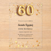 Invitations En Acrylique 60e anniversaire étoile d'or clair (Recto)