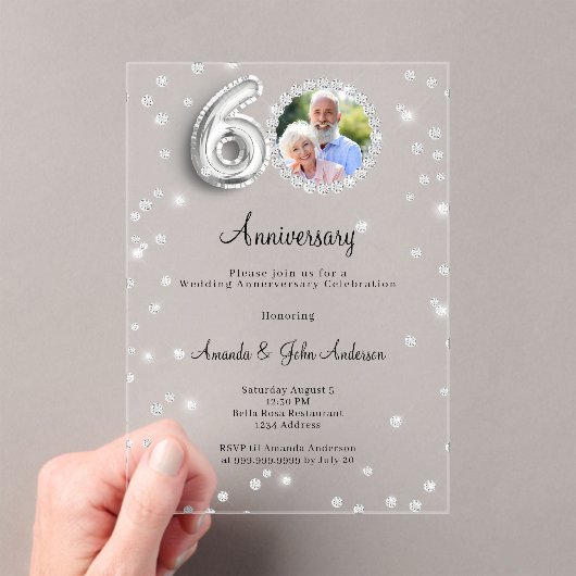 Invitations En Acrylique 60th diamond wedding anniversary (In situ (ordinateur de poche))