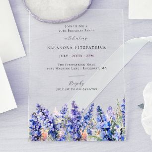 Invitations En Acrylique 65e Anniversaire Blue Larkspur Fleur de naissance