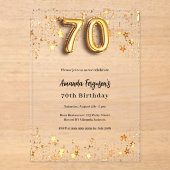 Invitations En Acrylique 70e anniversaire étoile d'or clair (Recto)