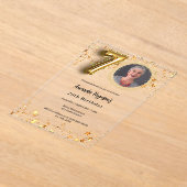 Invitations En Acrylique 70e anniversaire or photo étoiles clair (Poser)