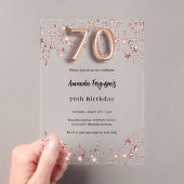 Invitations En Acrylique 70e anniversaire rose or étoiles clair fête (In situ (ordinateur de poche))