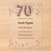 Invitations En Acrylique 70e anniversaire rose or étoiles clair fête (Recto)