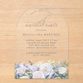 Invitations En Acrylique 70e fête d'anniversaire Rose blanche Bleu Arc flor (Recto)