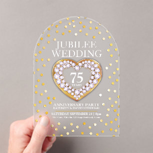 Invitations En Acrylique 75e anniversaire de mariage cœur 