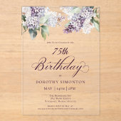 Invitations En Acrylique 75e anniversaire Purple Spring Fleur Lilac (Recto)