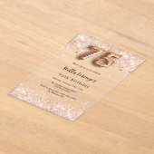 Invitations En Acrylique 75e anniversaire rose confetti d'or clair (Poser)