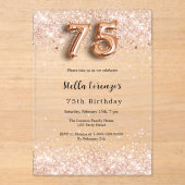 Invitations En Acrylique 75e anniversaire rose confetti d'or clair (Recto)