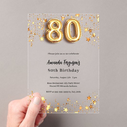 Invitations En Acrylique 80e anniversaire étoile d'or clair (In situ (ordinateur de poche))