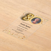 Invitations En Acrylique 80e anniversaire or photo étoiles clair (Poser)