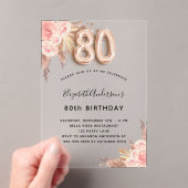 Invitations En Acrylique 80e anniversaire pampas herbe fleurs roses clair (In situ (ordinateur de poche))