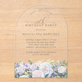 Invitations En Acrylique 80e fête d'anniversaire Rose blanche Bleu Arc flor (Recto)