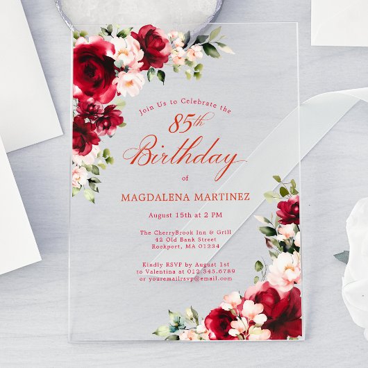 Invitations En Acrylique 85e anniversaire Rose rose rose rose rose rose ros