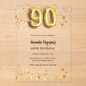 Invitations En Acrylique 90e anniversaire étoiles or clair (Recto)
