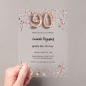 Invitations En Acrylique 90e anniversaire rose or étoiles clair fête (In situ (ordinateur de poche))