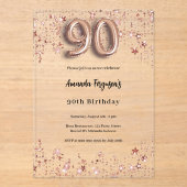 Invitations En Acrylique 90e anniversaire rose or étoiles clair fête (Recto)