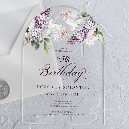 Invitations En Acrylique 95e Anniversaire de la Fleur Lilac de printemps vi