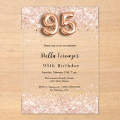 Invitations En Acrylique 95e anniversaire rose confetti d'or clair (Recto)