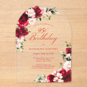 Invitations En Acrylique 95e anniversaire Rose rose rose rose rose arche fl (Recto)