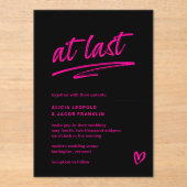 Invitations En Acrylique À Dernier Black Hot rose Typographie Mariage moder (Recto)