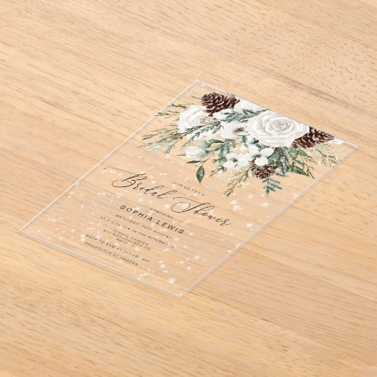 Invitations En Acrylique À feuillage persistant élégante neige nuptiale hiv (Poser)