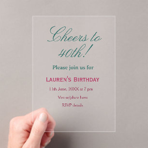 Invitations En Acrylique À la 40e anniversaire nom date mauve bleu élégant