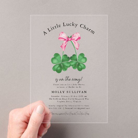 Invitations En Acrylique A Little Lucky Charm Shamrock Coquette Bow (In situ (ordinateur de poche))