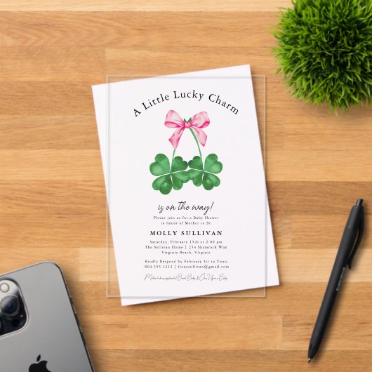 Invitations En Acrylique A Little Lucky Charm Shamrock Coquette Bow (Insitu (Carte d'invitation))