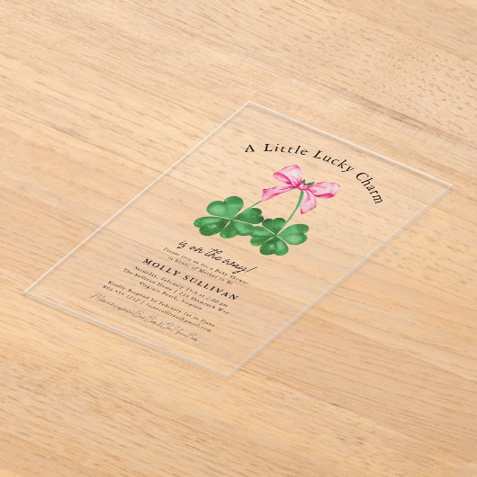 Invitations En Acrylique A Little Lucky Charm Shamrock Coquette Bow (Poser)