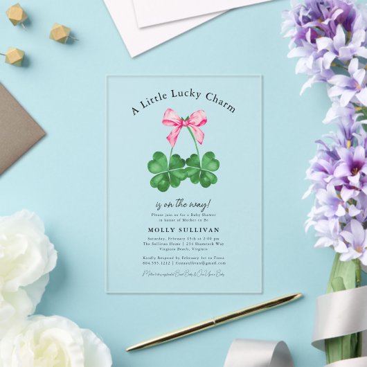 Invitations En Acrylique A Little Lucky Charm Shamrock Coquette Bow (Insitu (Mariage))