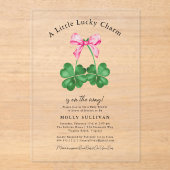 Invitations En Acrylique A Little Lucky Charm Shamrock Coquette Bow  (Recto)