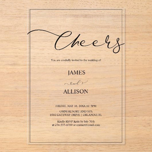 Invitations En Acrylique acclamer Elegant Minimalist Simple Mariage (Recto)