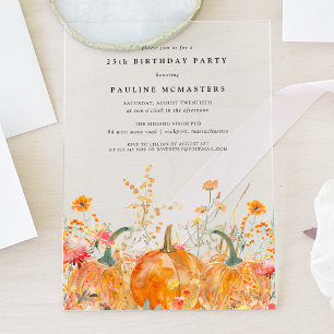 Invitations En Acrylique ACRYLIC 25e anniversaire Citrouille d'automne Fleu