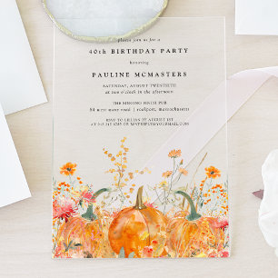 Invitations En Acrylique ACRYLIC 40e anniversaire Citrouille d'automne Fleu