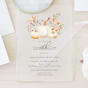 Invitations En Acrylique ACRYLIC 60e anniversaire Citrouille blanc Feuilles