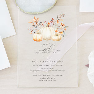 Invitations En Acrylique ACRYLIC 75e anniversaire Citrouille blanc Feuilles