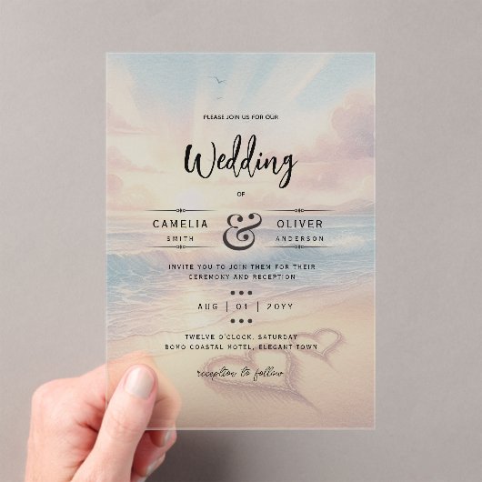 Invitations En Acrylique ACRYLIC Destination Mariage Plage Coucher de solei (In situ (ordinateur de poche))