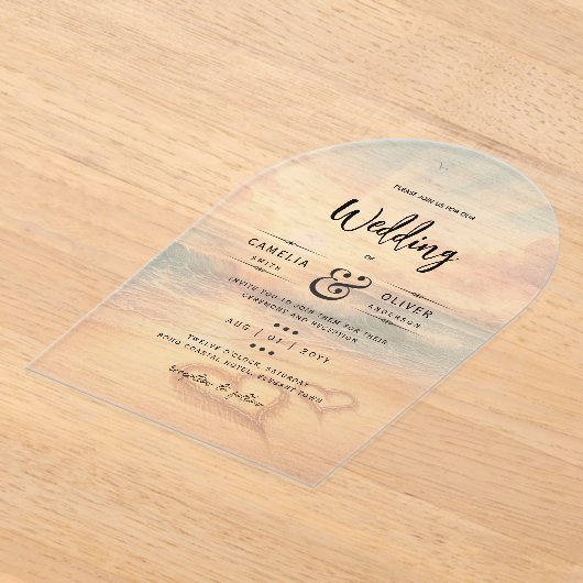 Invitations En Acrylique ACRYLIC Destination Mariage Plage Coucher de solei (Poser)