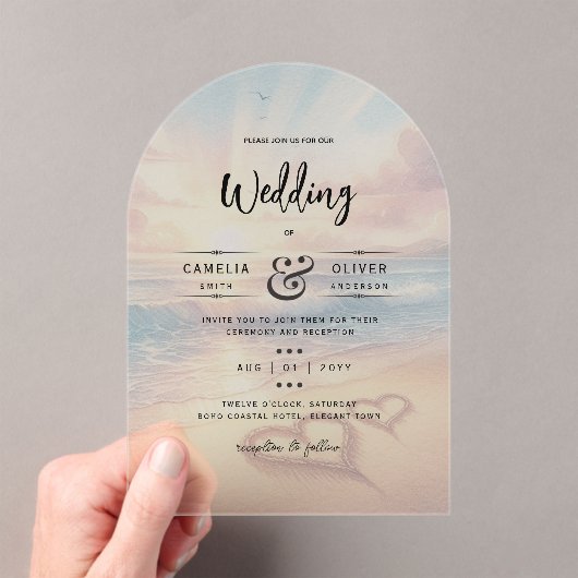 Invitations En Acrylique ACRYLIC Destination Mariage Plage Coucher de solei (In situ (ordinateur de poche))