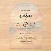 Invitations En Acrylique ACRYLIC Destination Mariage Plage Coucher de solei (Recto)