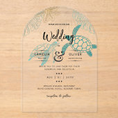 Invitations En Acrylique ACRYLIC Destination Mariage Plage Tortues de mer (Recto)
